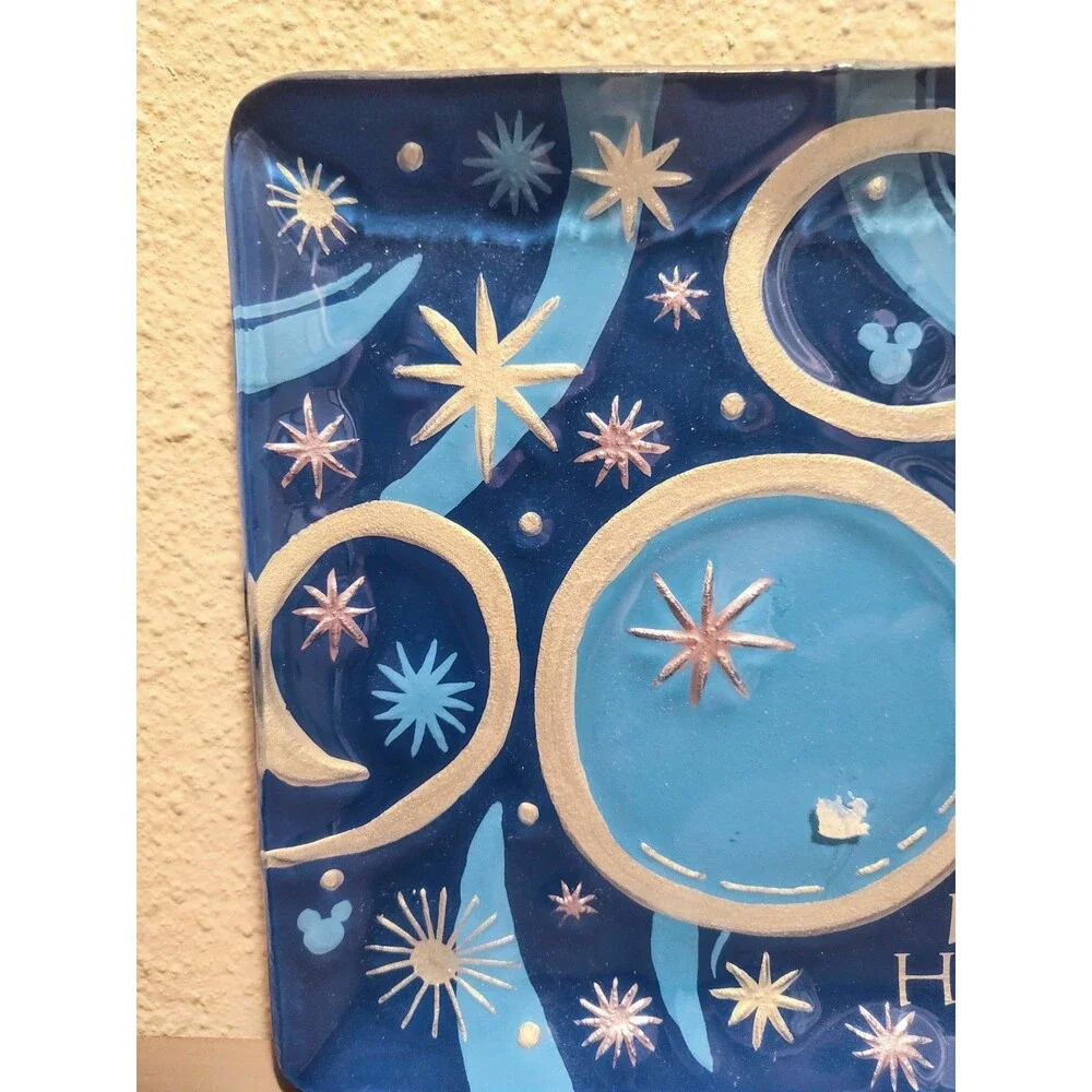 Disney Parks Happy Hanukkah Mickey Mouse Glass Plate Blue 8.25